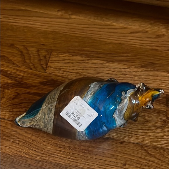 Artisan Glass Conch Shell - Blue and Brown - Picture 3 of 3
